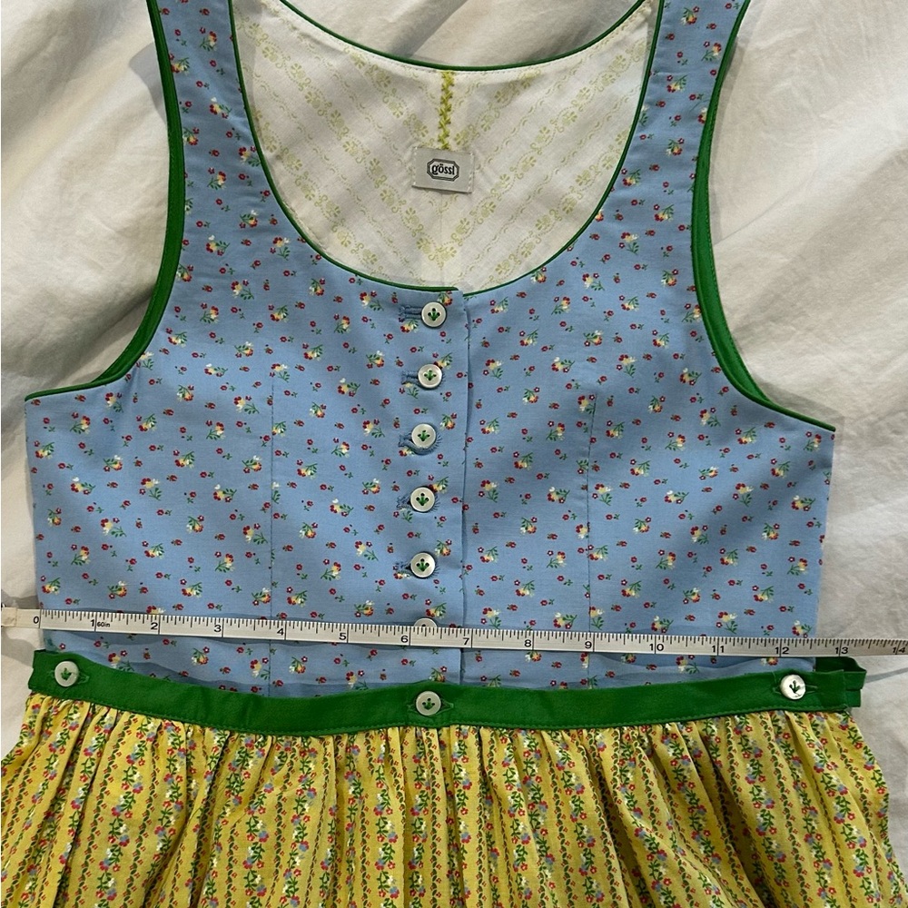 GOSSL Blue and Yellow Floral Dress with Green Trim Austrian Dress